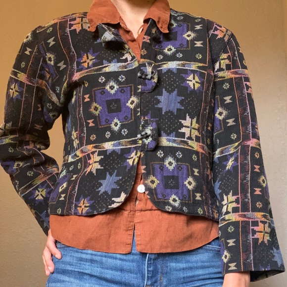 Vintage Southwestern Print Woven Toggle Jacket - Picture 3 of 7